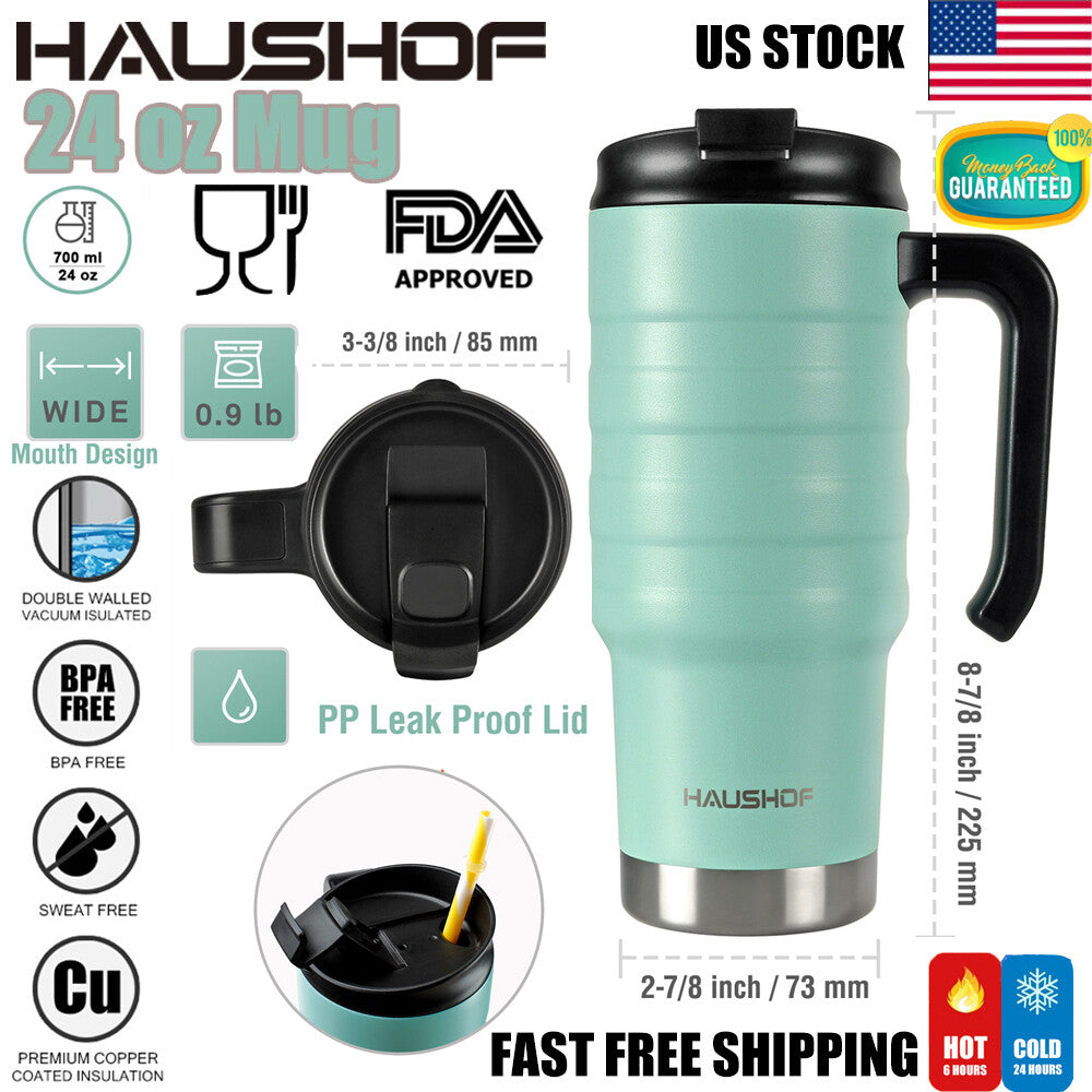 HAUSHOF 24oz Travel Mug Stainless Steel Double Wall Vacuum Insulated