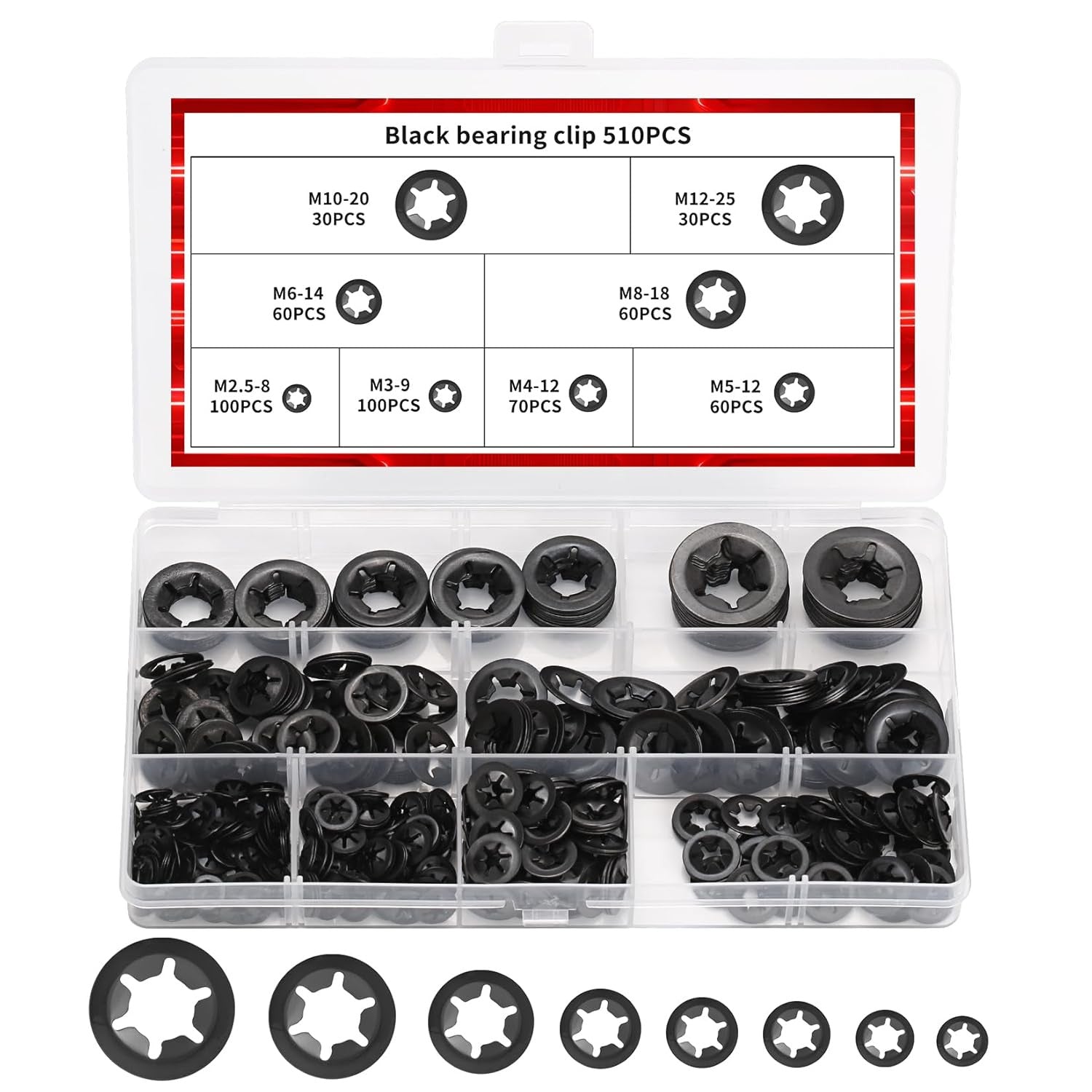 510 Pcs Internal Tooth Star Lock Washers Assortment Kit, Push on Star