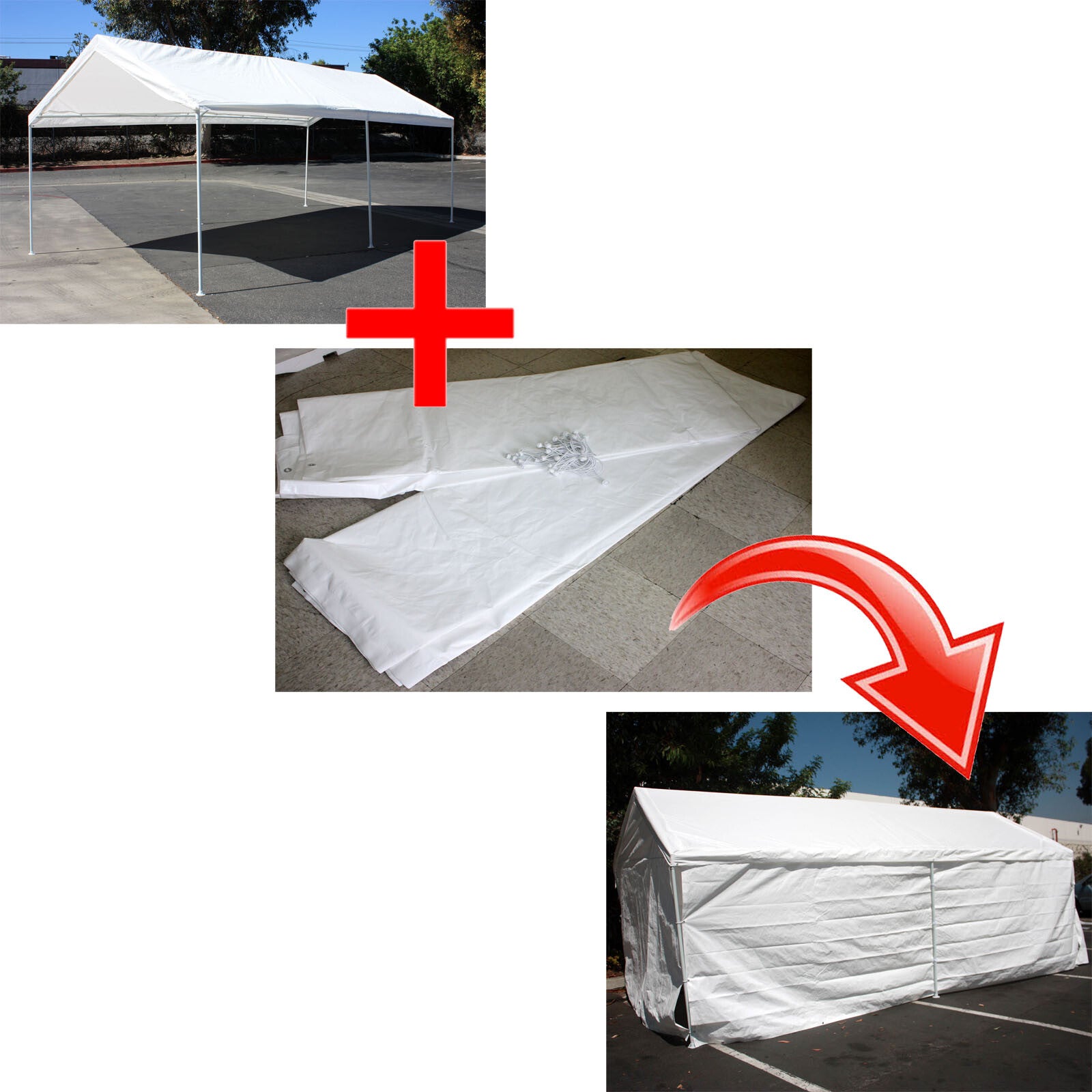 Add On Canopy Garage Side Wall Kit 4 10'x20' Tent Parking Carport Party Shelter
