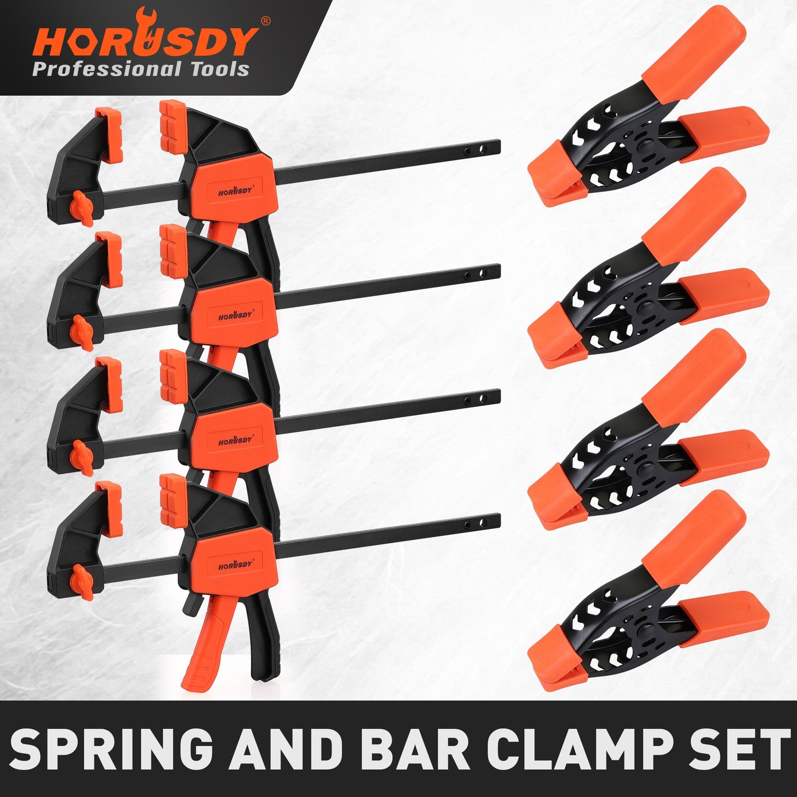 8-Pack Quick F Clamp Bar and Spring Clamps for Woodworking 6" & 4" 75