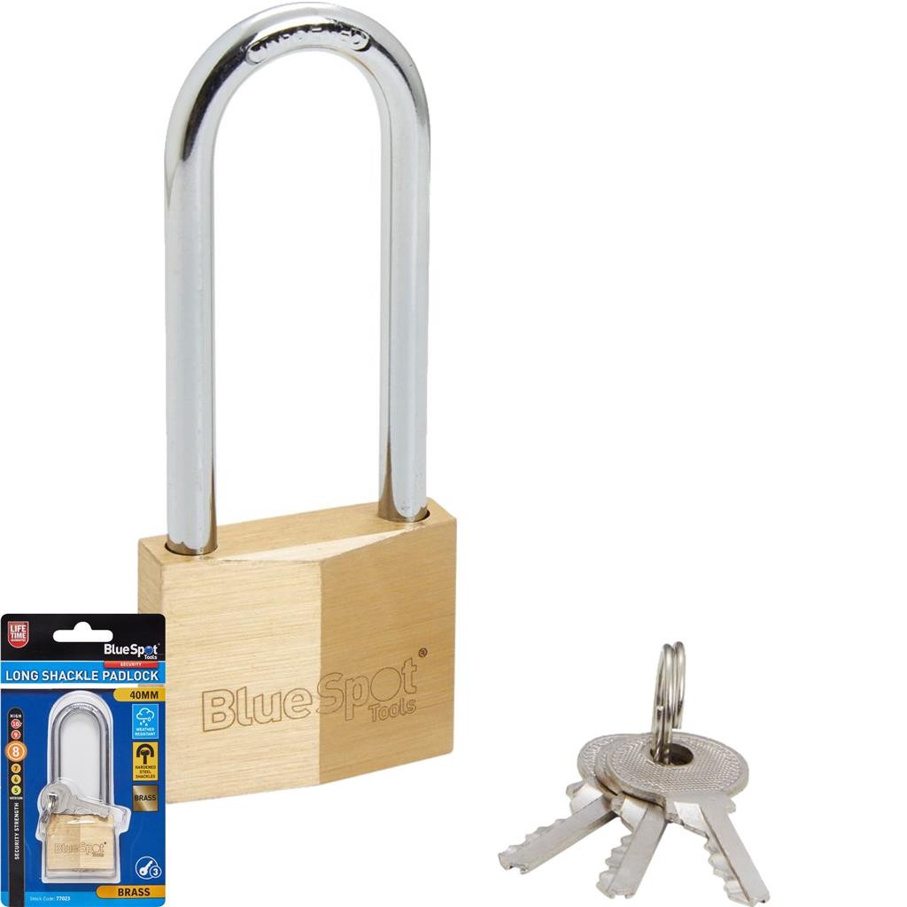 Bluespot 40mm Long Shackle Security Double Locking Brass Padlock & Keys AlikeOpe
