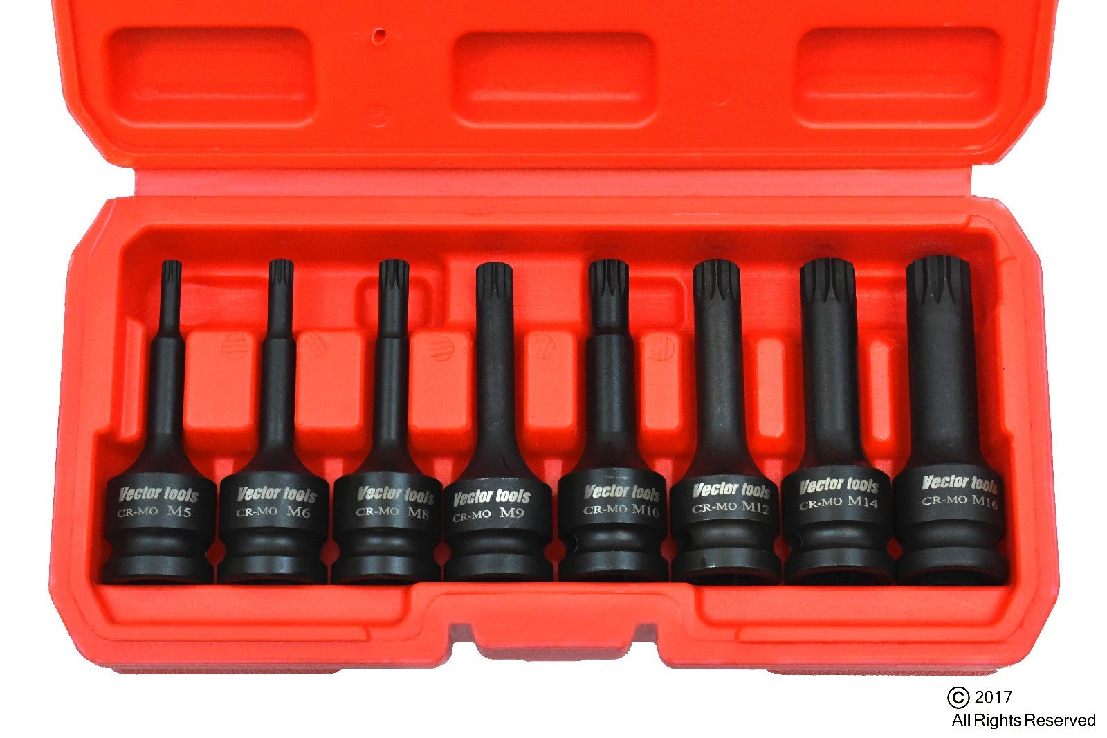 1/2" Drive Long Impact XZN Spline Socket Set 8 Piece