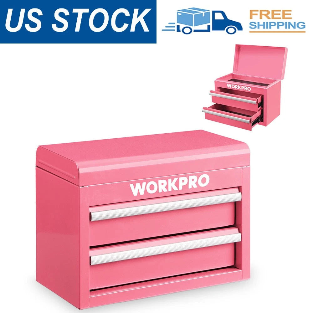 Workpro Metal Mini Tool Box Top Tool Chest W/ 2 Drawers Ball Bearing
