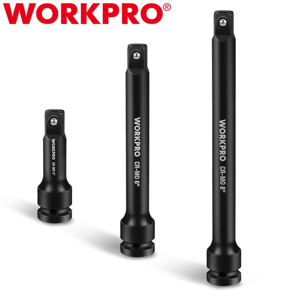 WORKPRO 3 Pieces 1/2" Drive Impact Extension Bar Set 3 6 8 Inch Socket