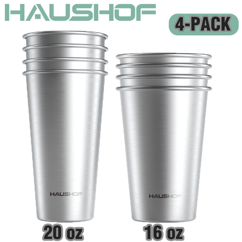 HAUSHOF 4 Pack 20 oz/16 oz Pint Cup Stainless Steel Cup Stackable