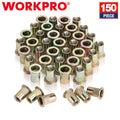 Workpro 150PC Rivet Nut 1/4"-20 Rivnut Zinc Plated Flat Head Threaded
