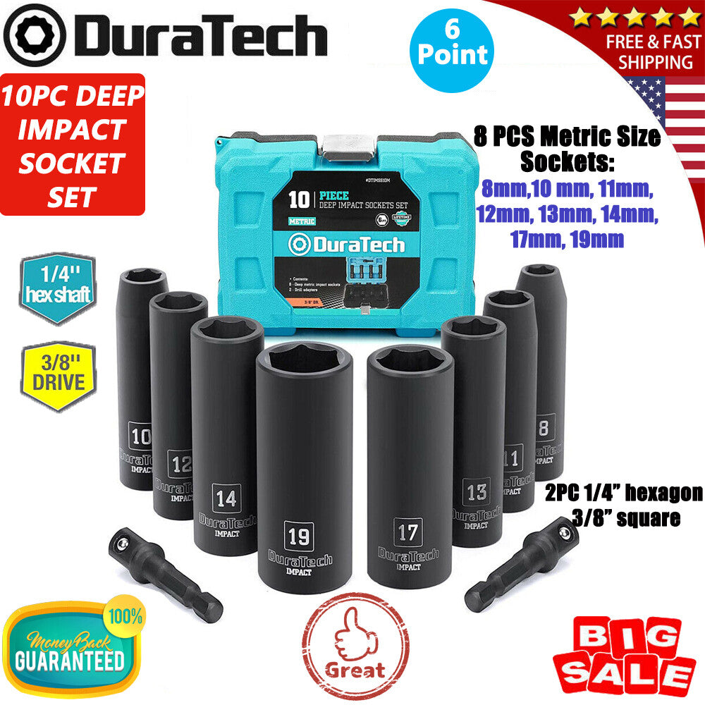 DURATECH 10PCS 3/8" Drive Impact Socket Set Metric Socket Hexagon