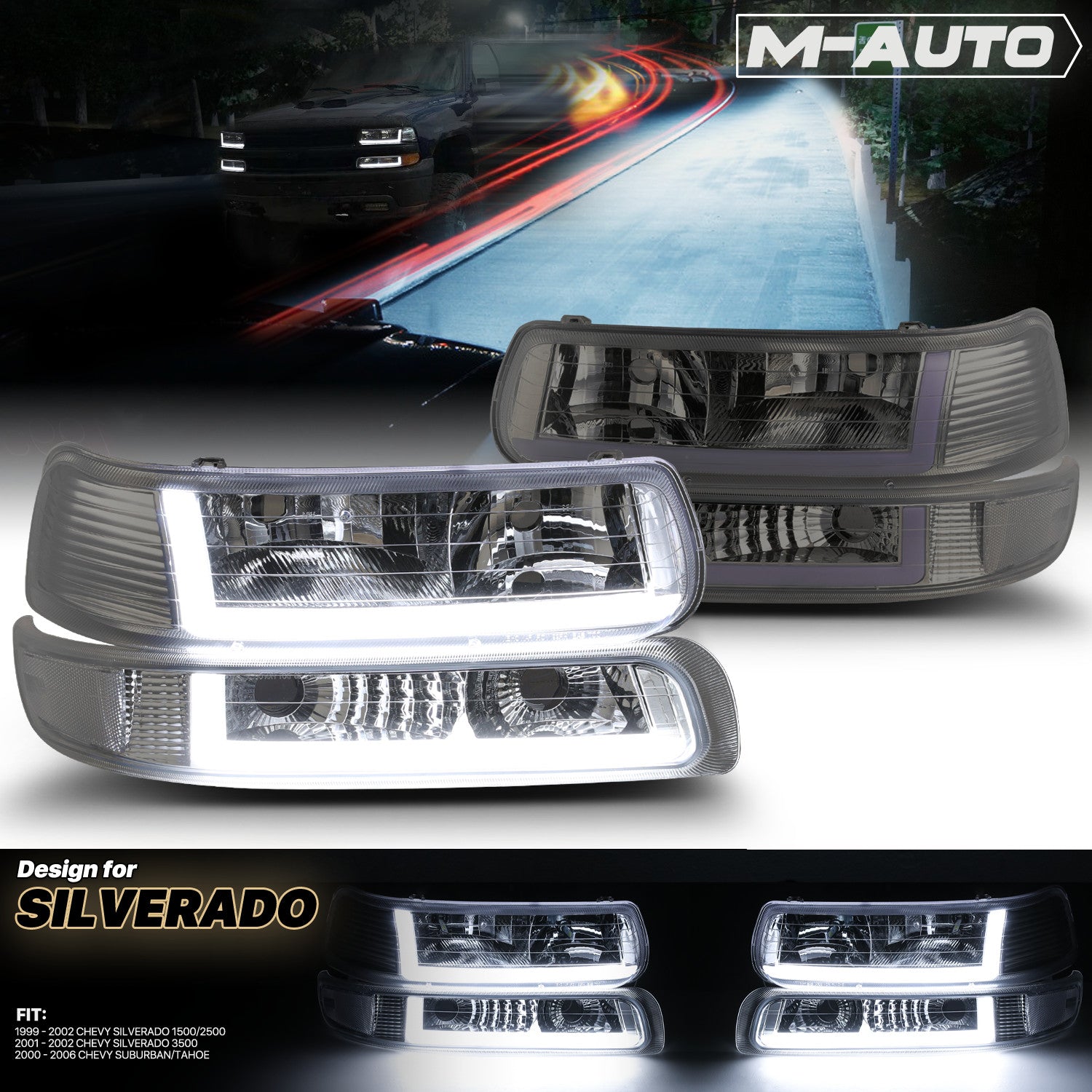 4PC Smoke Headlight and Bumper Set