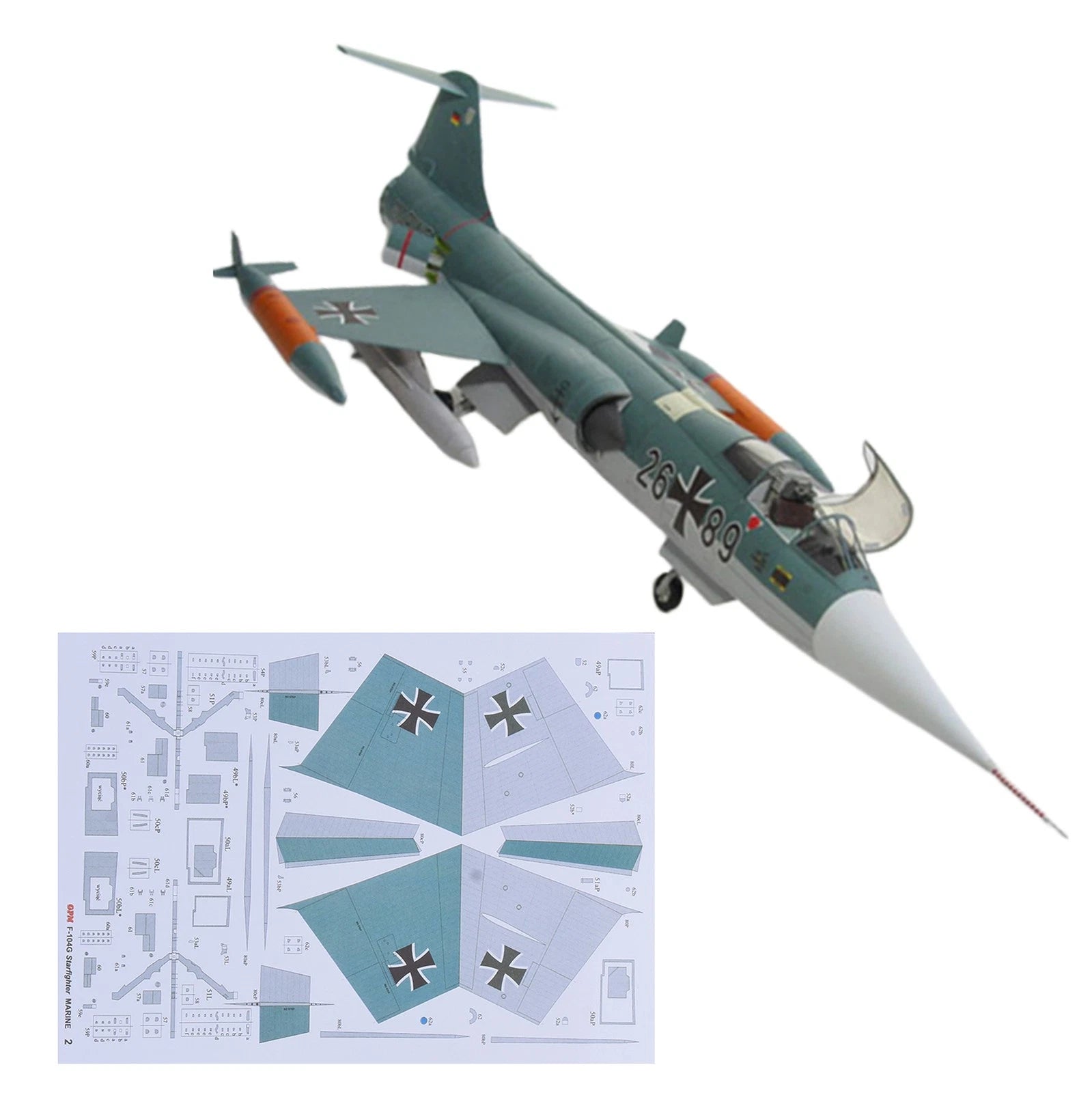 Diy 1/33 Us F-104g Star Air Fighter Plane 3d Paper Model Military
