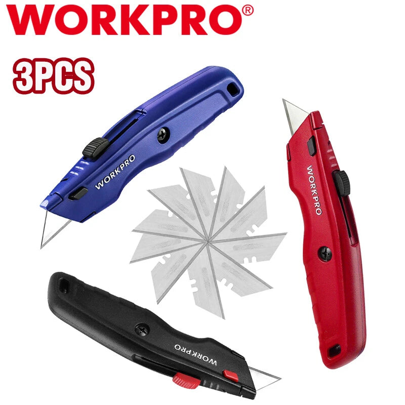 Workpro 3pack Premium Utility Knife Heavy Duty Razor Knife Box Cutter