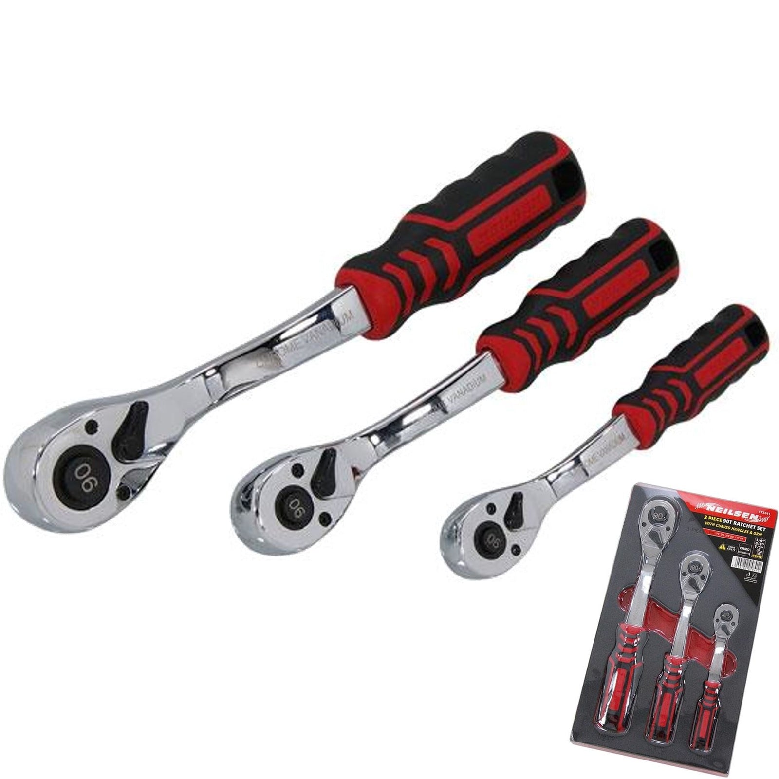 Neilsen Socket Soft Grip Ratchet Curved Handle Set - 3pc by Neilsen