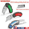 WORKPRO 3PC Folding Utility Knife Set Quick Change/Back-lo<wbr/>ck w/10PC Extra Blades