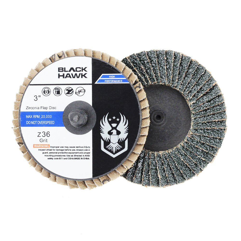 50 Pack - 3" Mini Flap Discs 36 Grit Quick Change Sanding Roloc Style