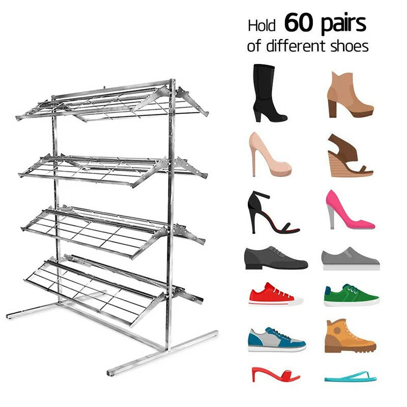 2 Sided Shoe Rack Shoe Storage 8 Shelves Holds 60-80 Pairs Of