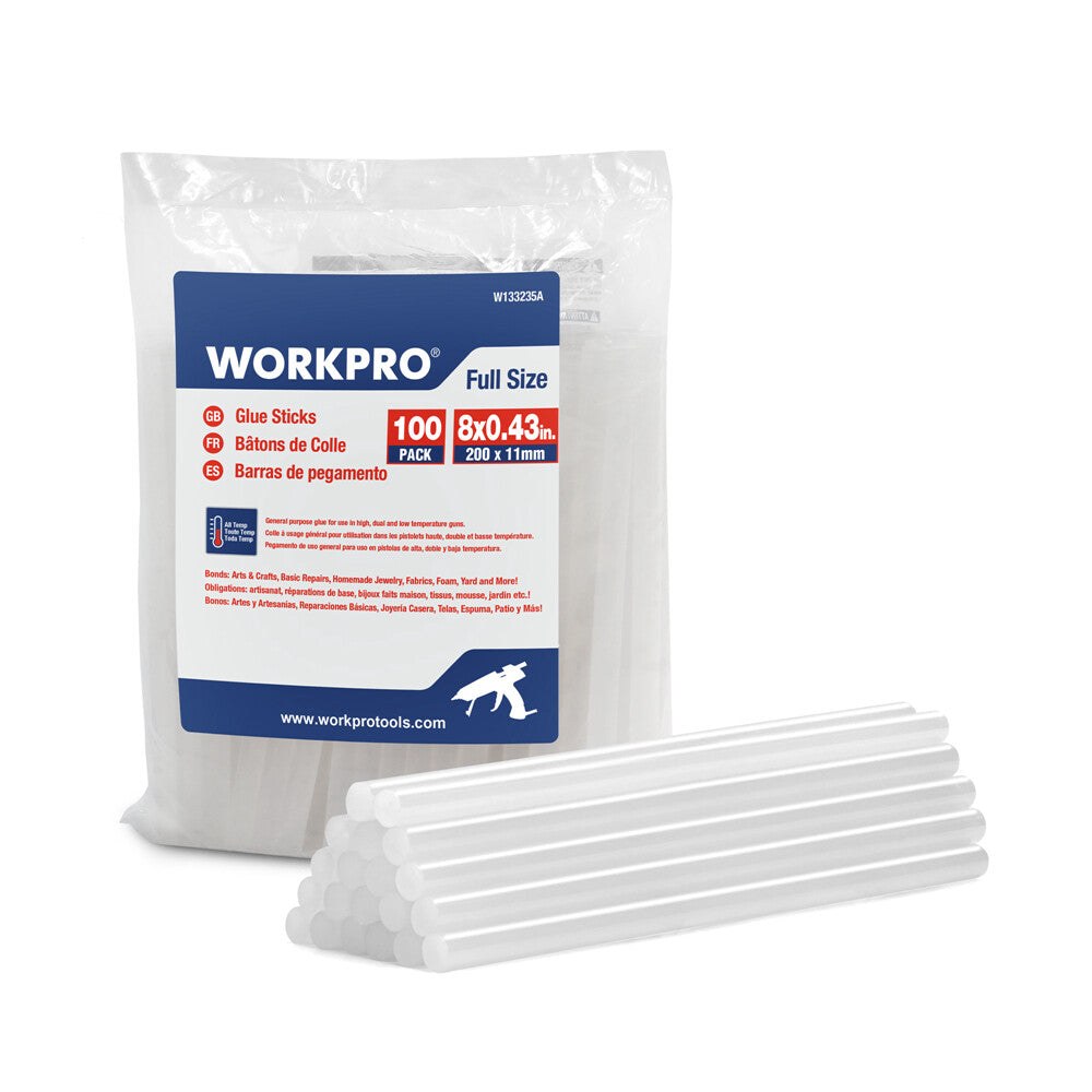 WORKPRO 100-PCS 0.43x8 Inches Hot Glue Sticks Full Size for 