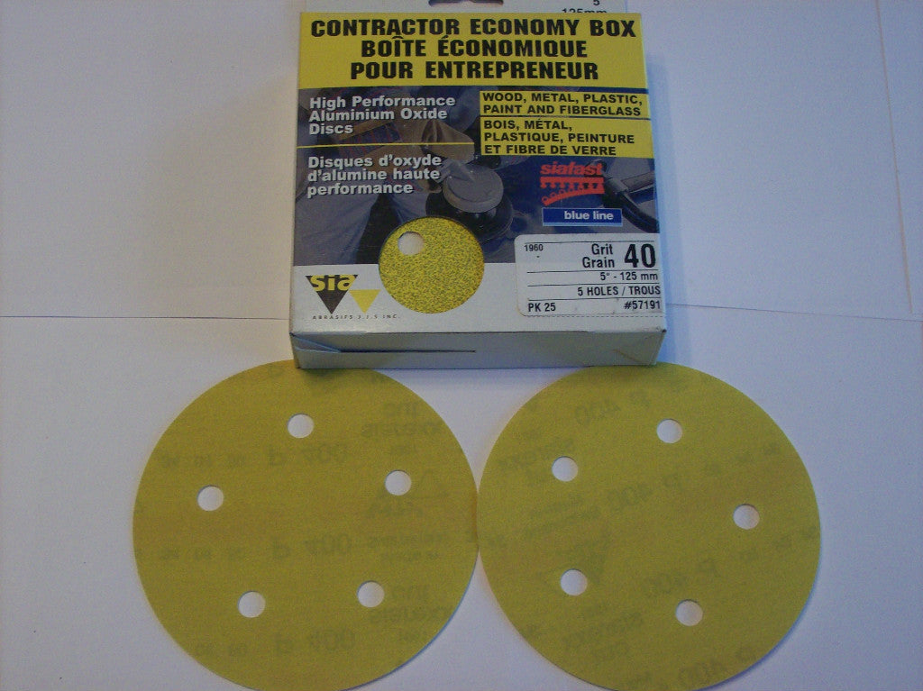25 SIAFAST 5" HOOK & LOOP SANDING DISCS 5 HOLE 40 GRITO