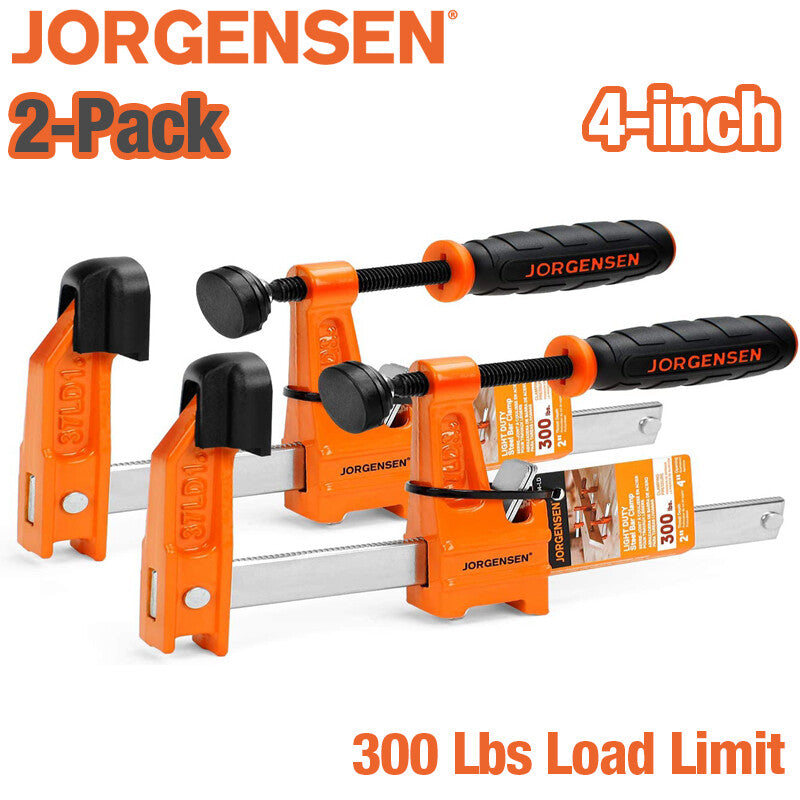 Jorgensen 2-Pack 4" Steel Bar Clamp Set Light Duty 300 Lbs Load Limit