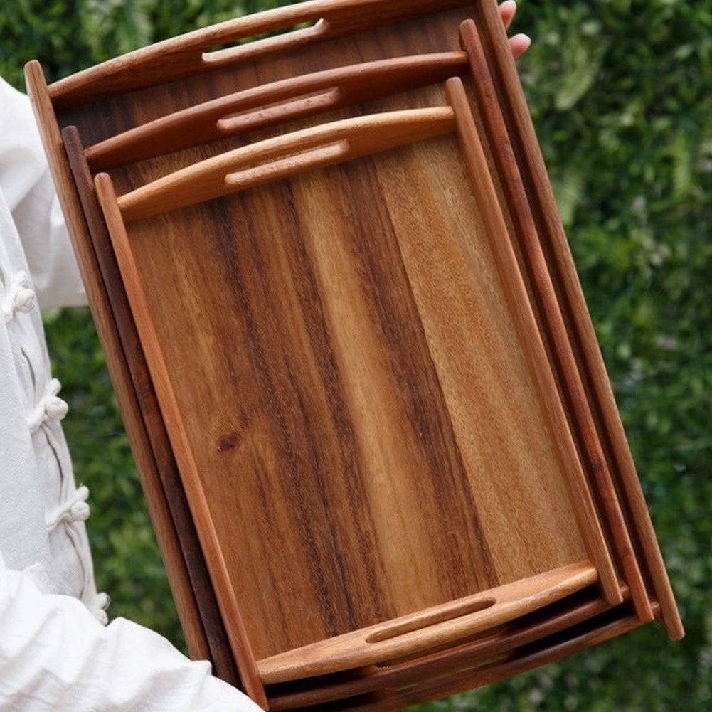 Walnut Wood Serving Tray Japanese Style Binaural Handles For Home