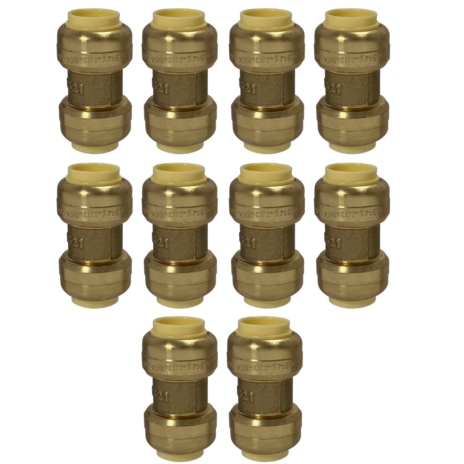 10 Pack XFITTING 1/2" Push Fit Coupling Fittings, Lead