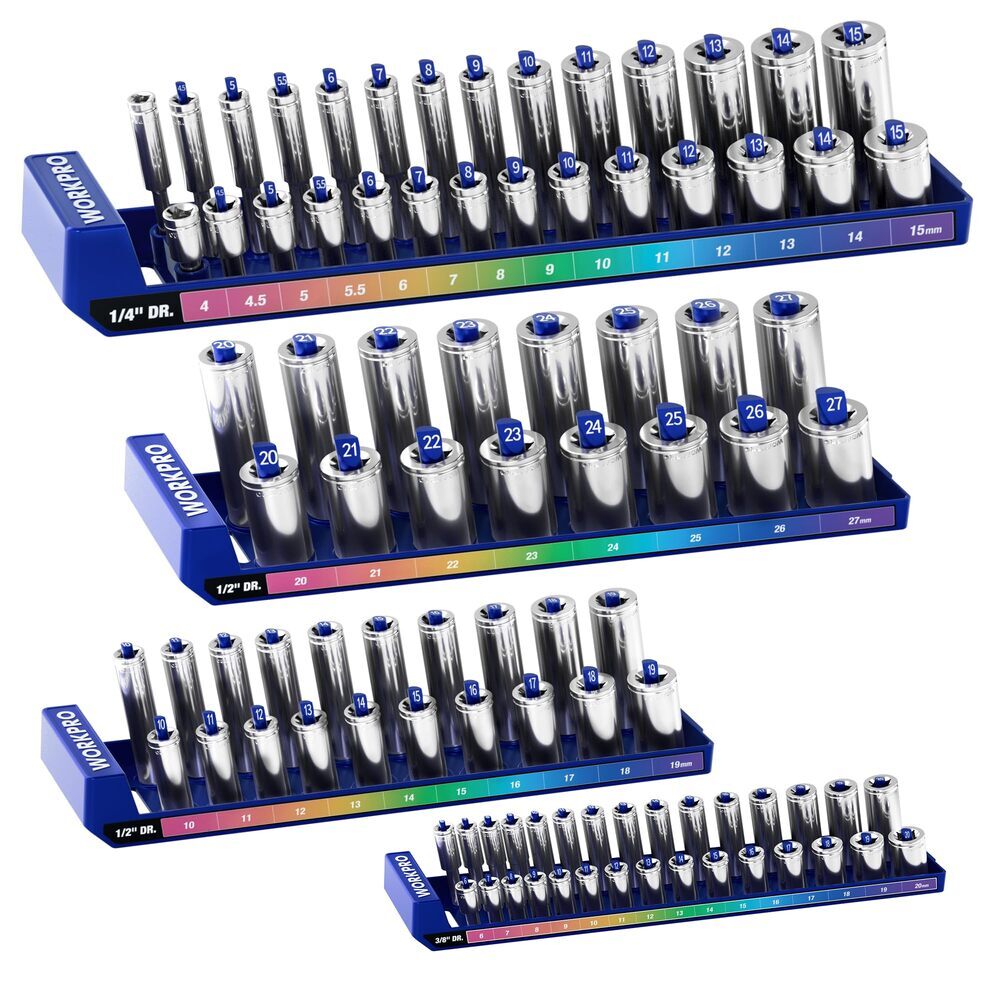 WORKPRO 4PC Socket Organizer Set Socket Holder 1/4" 3/8" 1/2" Metric