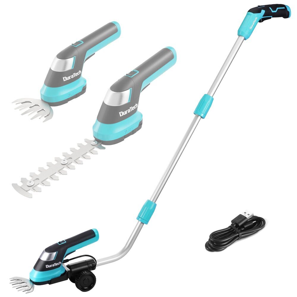 Duratech 7.2v Cordless 3-in-1 Grass Trimmer & Hedge Shears W/50" Pole