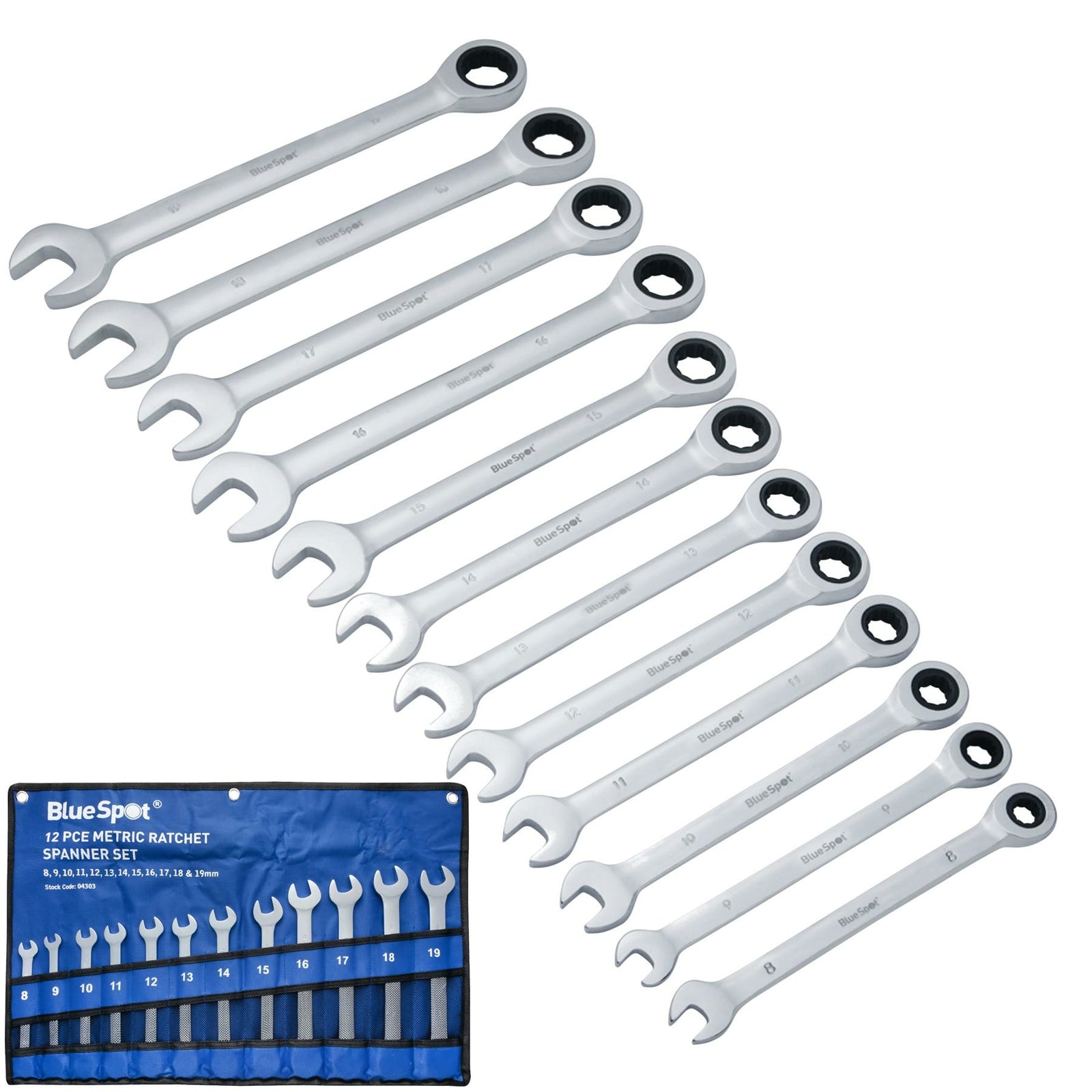 BlueSpot 12pc Combination Ratchet Spanner Set by BlueSpot