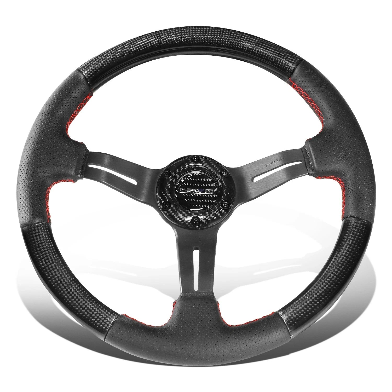 Nrg 12" Od 1.5" Deep Dish Carbon Fiber Leather Grip Steering Wheel