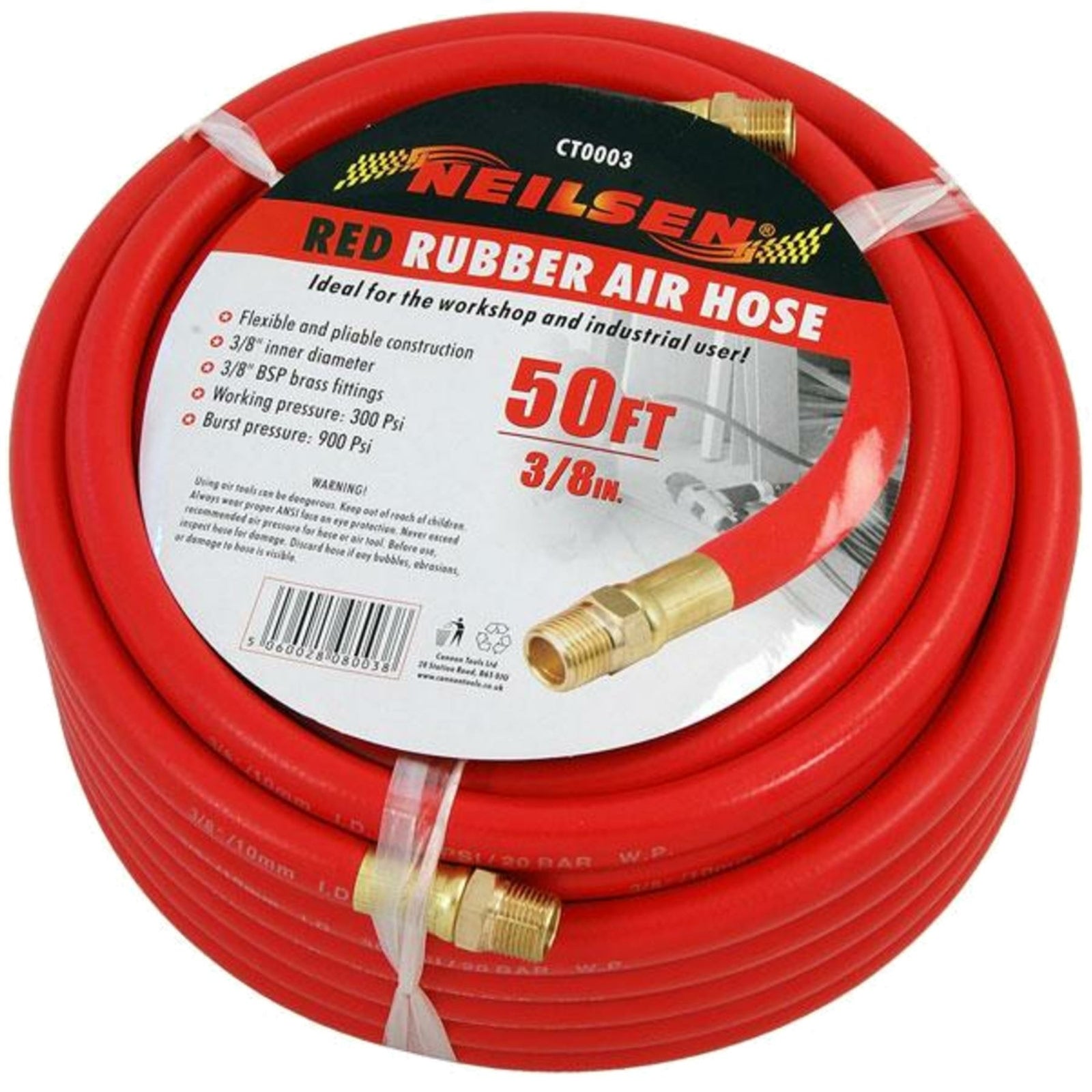Neilsen Rubber Air Hose Line 50ft for Air Compressor 3/8" Bsp 300 Psi