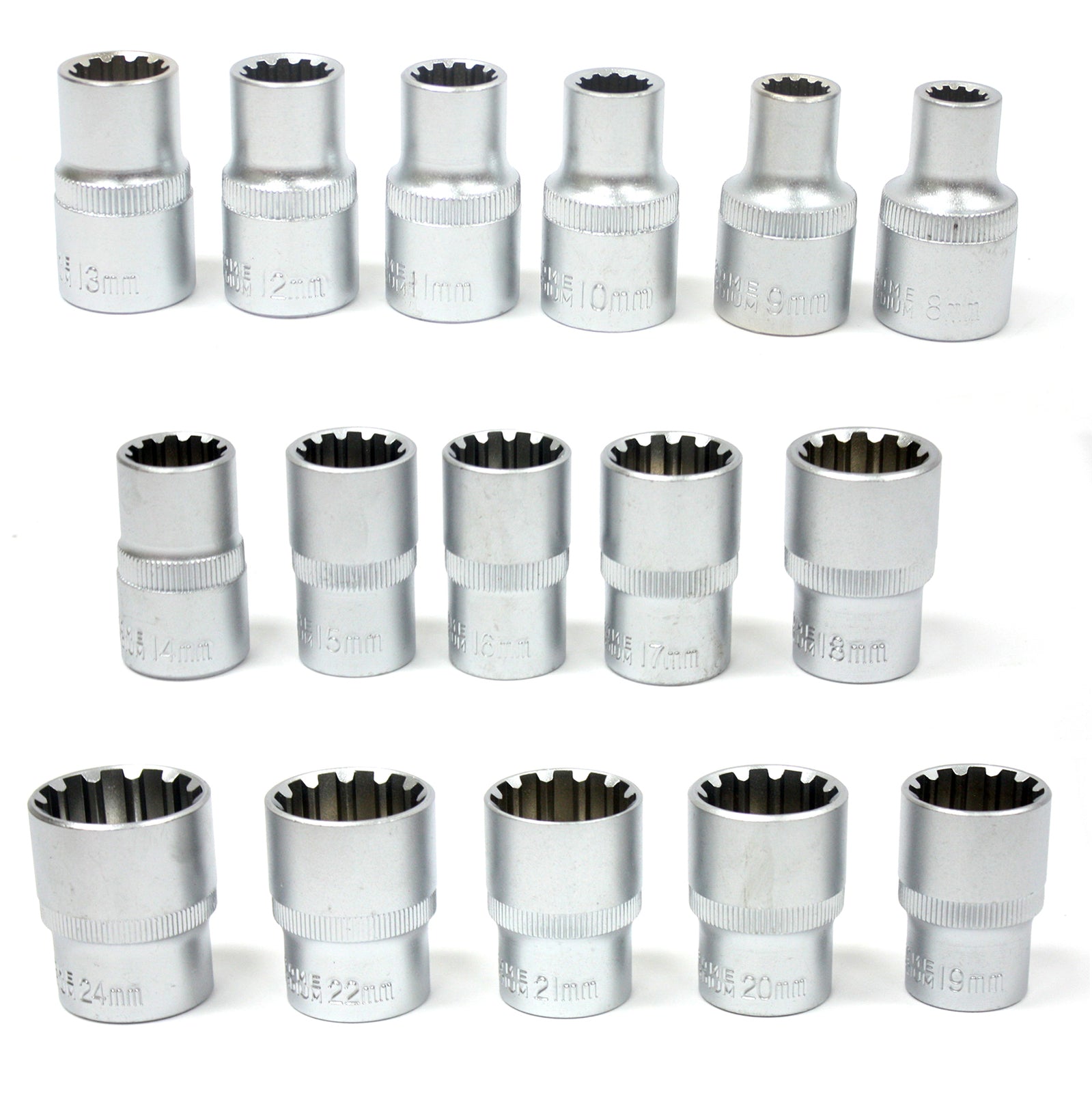 16pc 1/2-Drive Spline Socket Set 12 Point 8–24mm by Unbranded