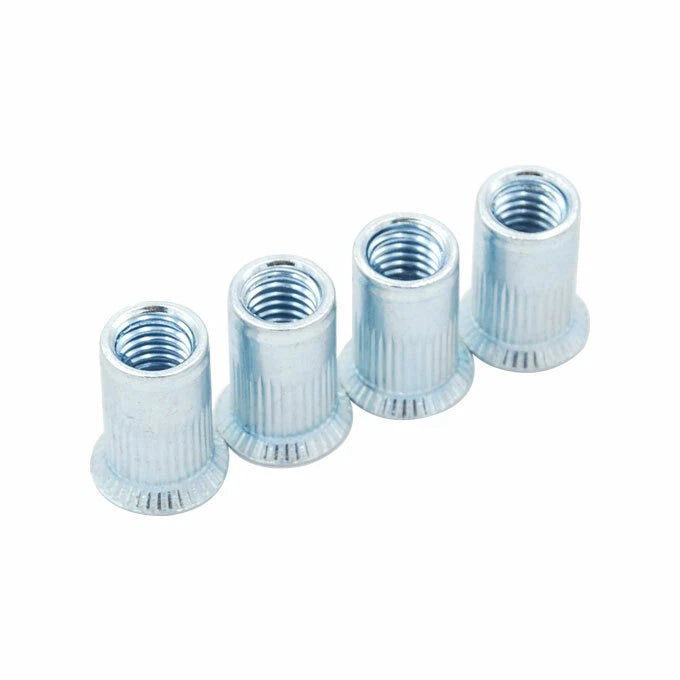 100x Rivet Nut Nutsert Threaded Steel Zinc Plated Countersunk Head Knurled Body