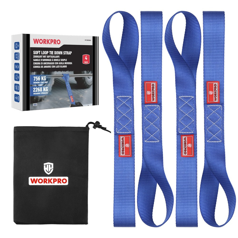 WORKPRO 4PC Heavy Duty Soft Loop Tie Down Straps 1.6"x17" 5000lbs