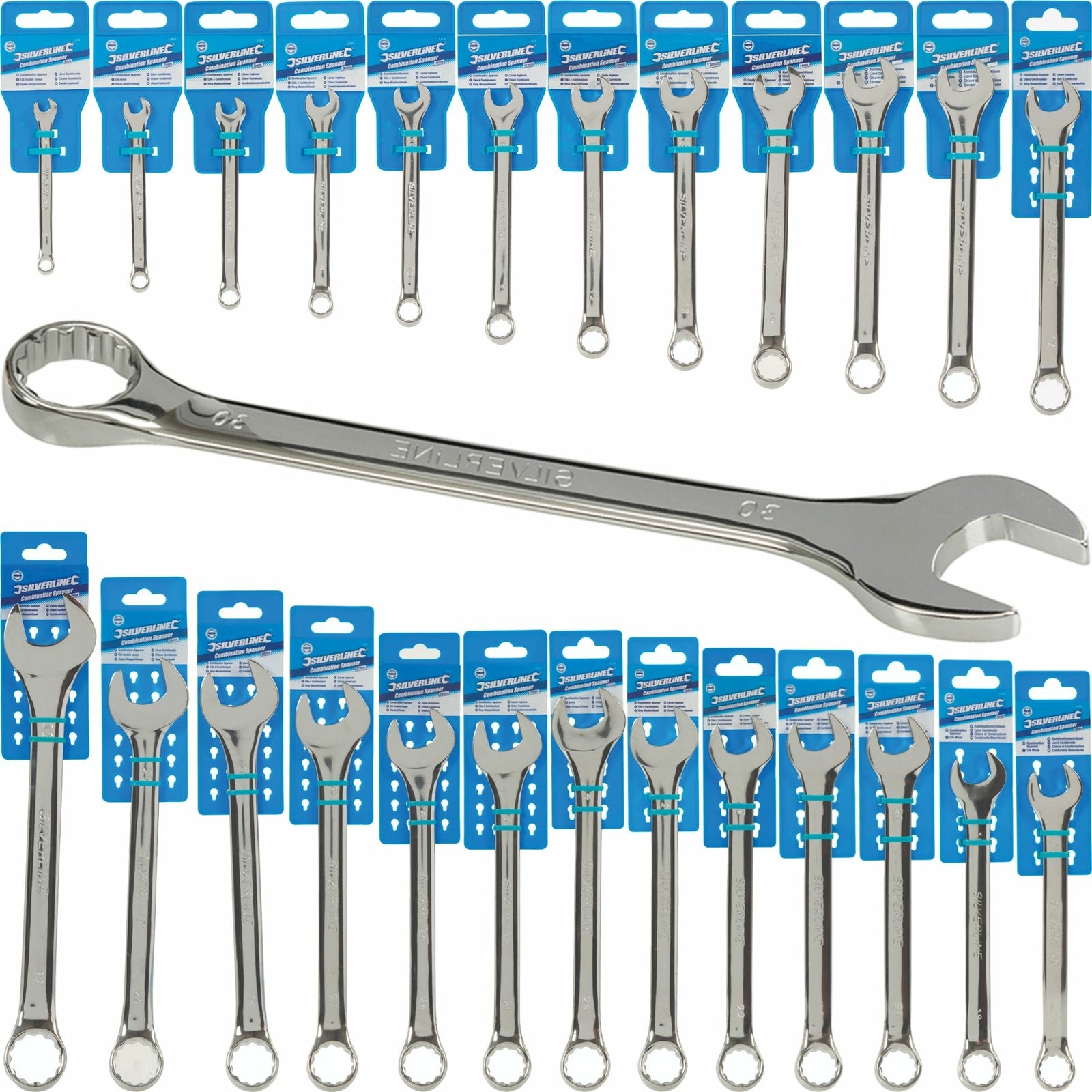 Silverline Polished Spanner Combination Fixed Head Wrench - Metric 6mm-32mm by Silverline