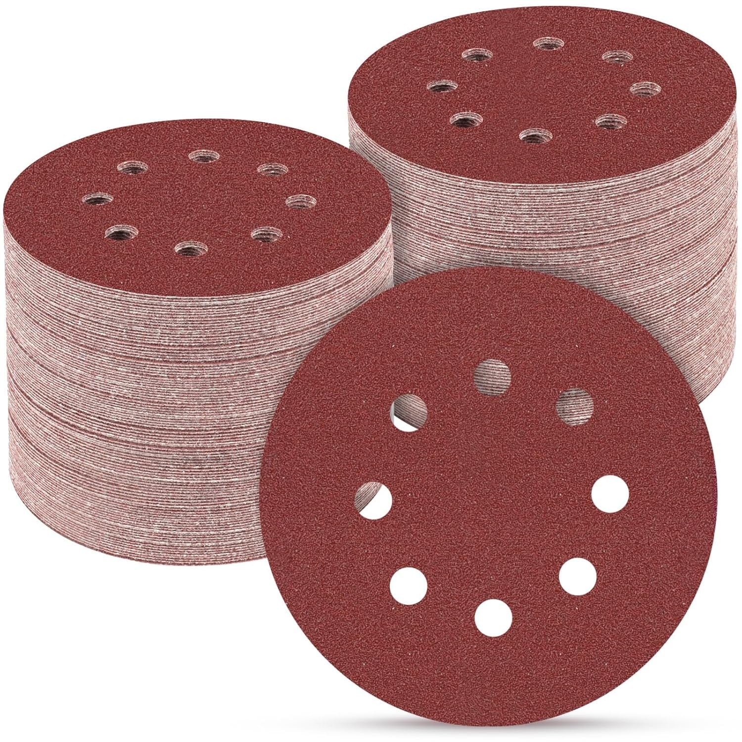 110x 5inch Sanding Disc 400 Grit Hook Loop 8-Hole Sandpaper Orbital