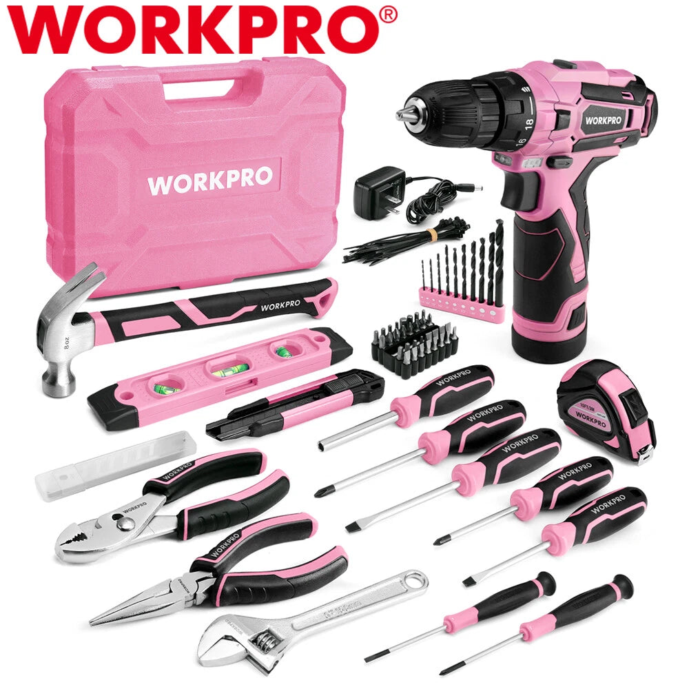 Workpro Pink Tool Set Power Drill Kits Keyless | Built Supply Co