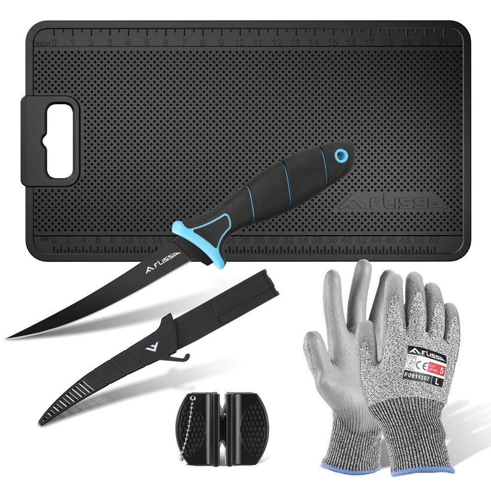 FLISSA 4PC Fish Fillet Set 6" Knife Cleaning Mat 24"*13" Non-Slip Fish