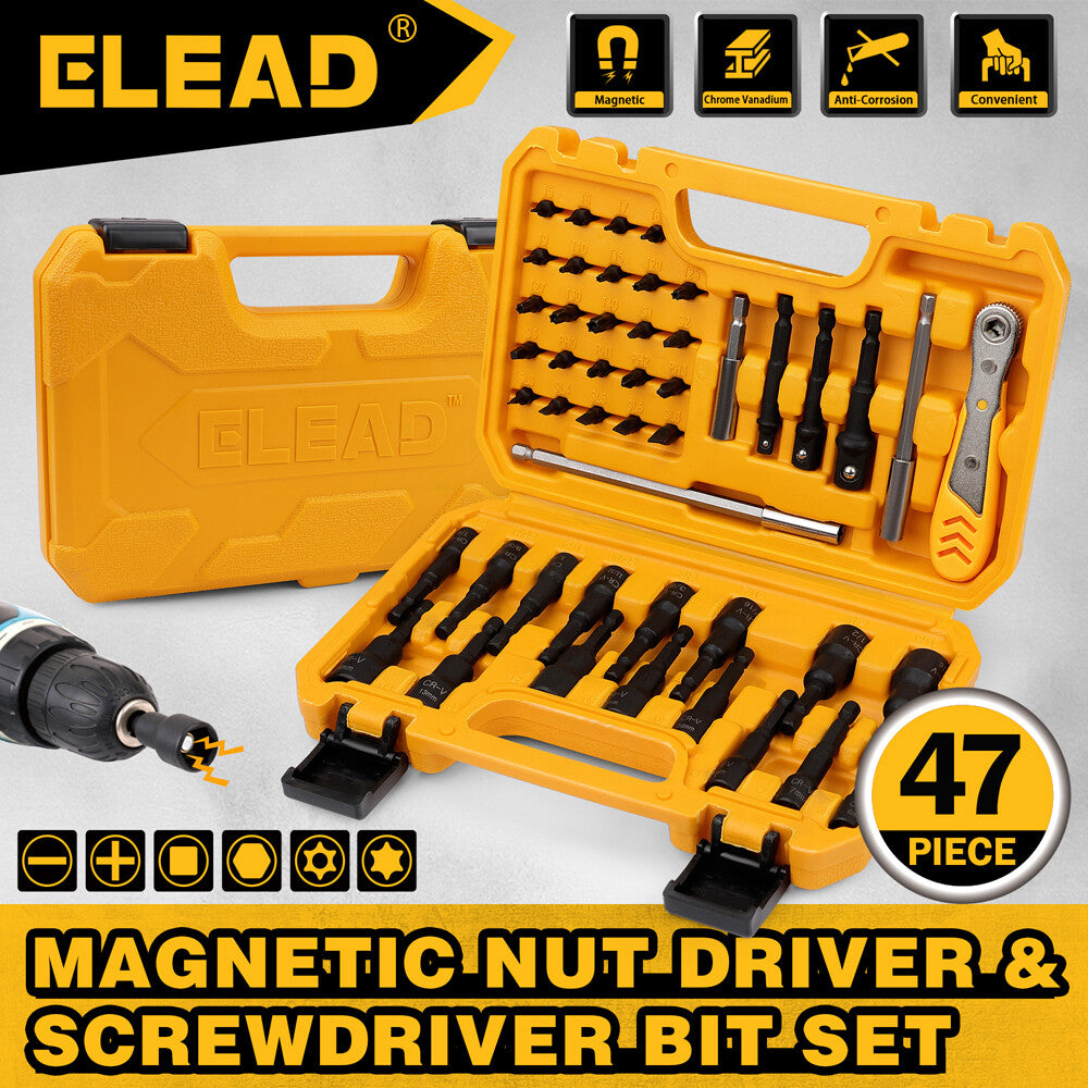 47-Piece Magnetic Nut Driver & Screwdriver Bit Set - Strong Magnetic