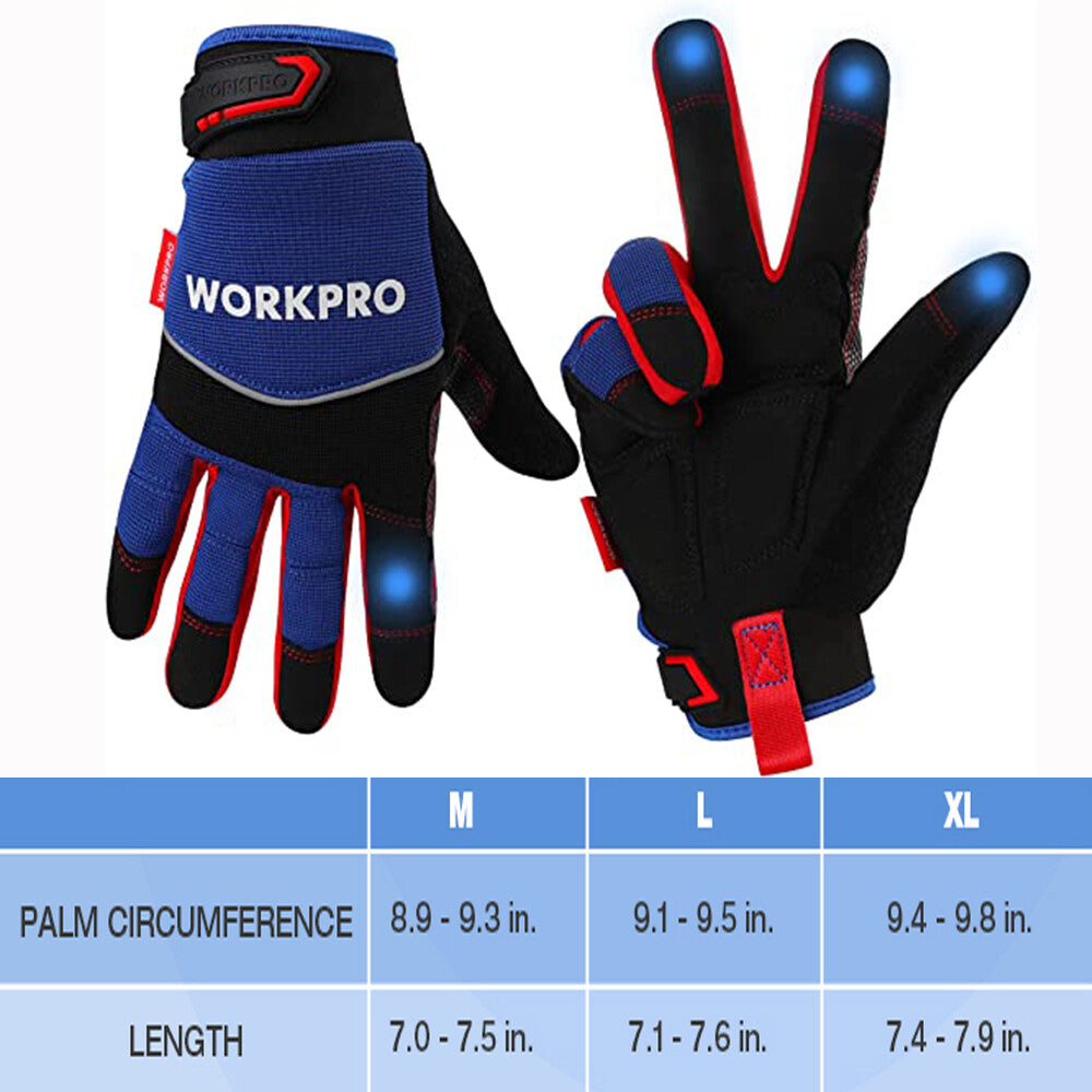 WORKPRO Safety Work Gloves Mechanic for Men M/L/XL Touch Screen Non-Slip Blue