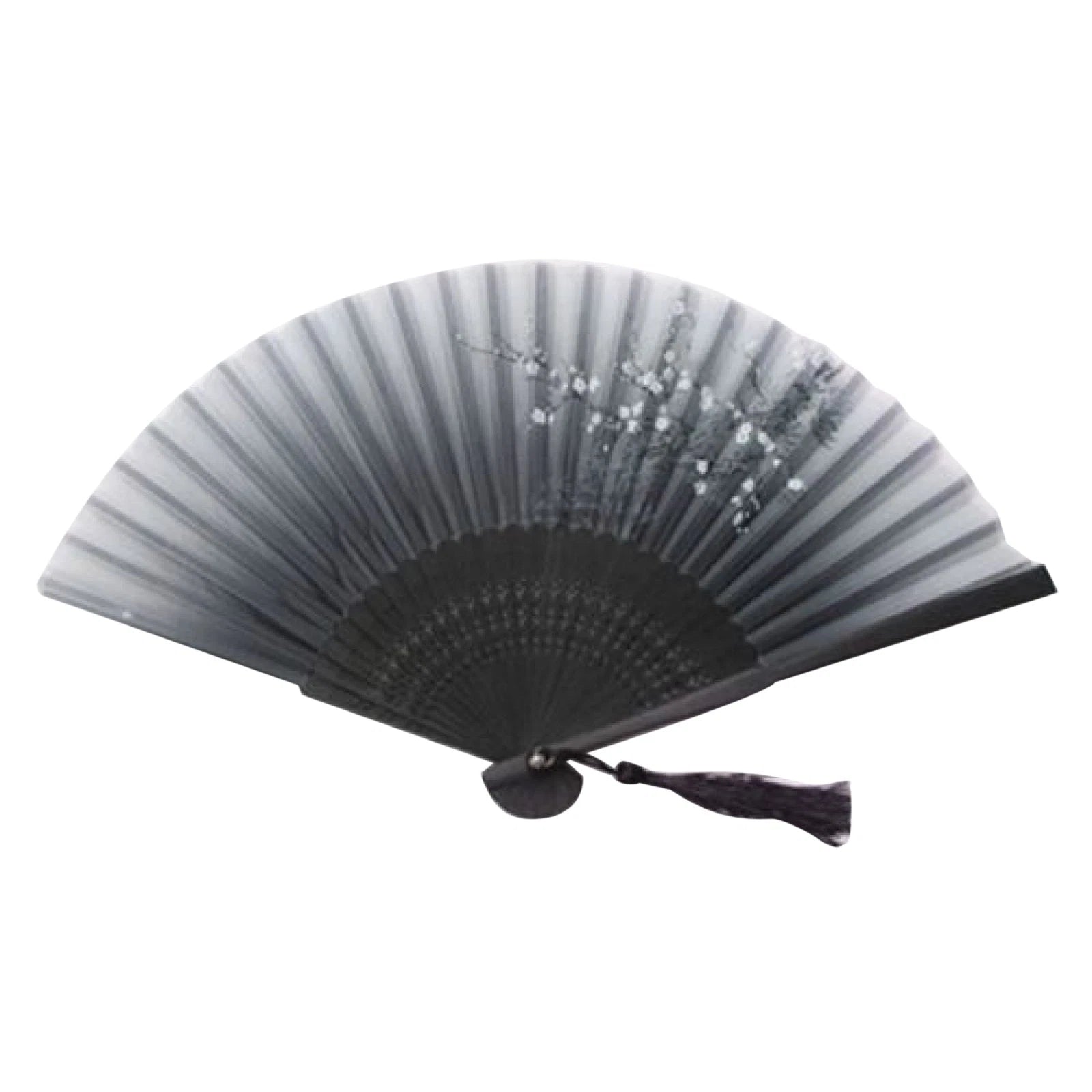 Chinese Classical Folding Hand Held Fan Black Fan Plum Flower Bamboo