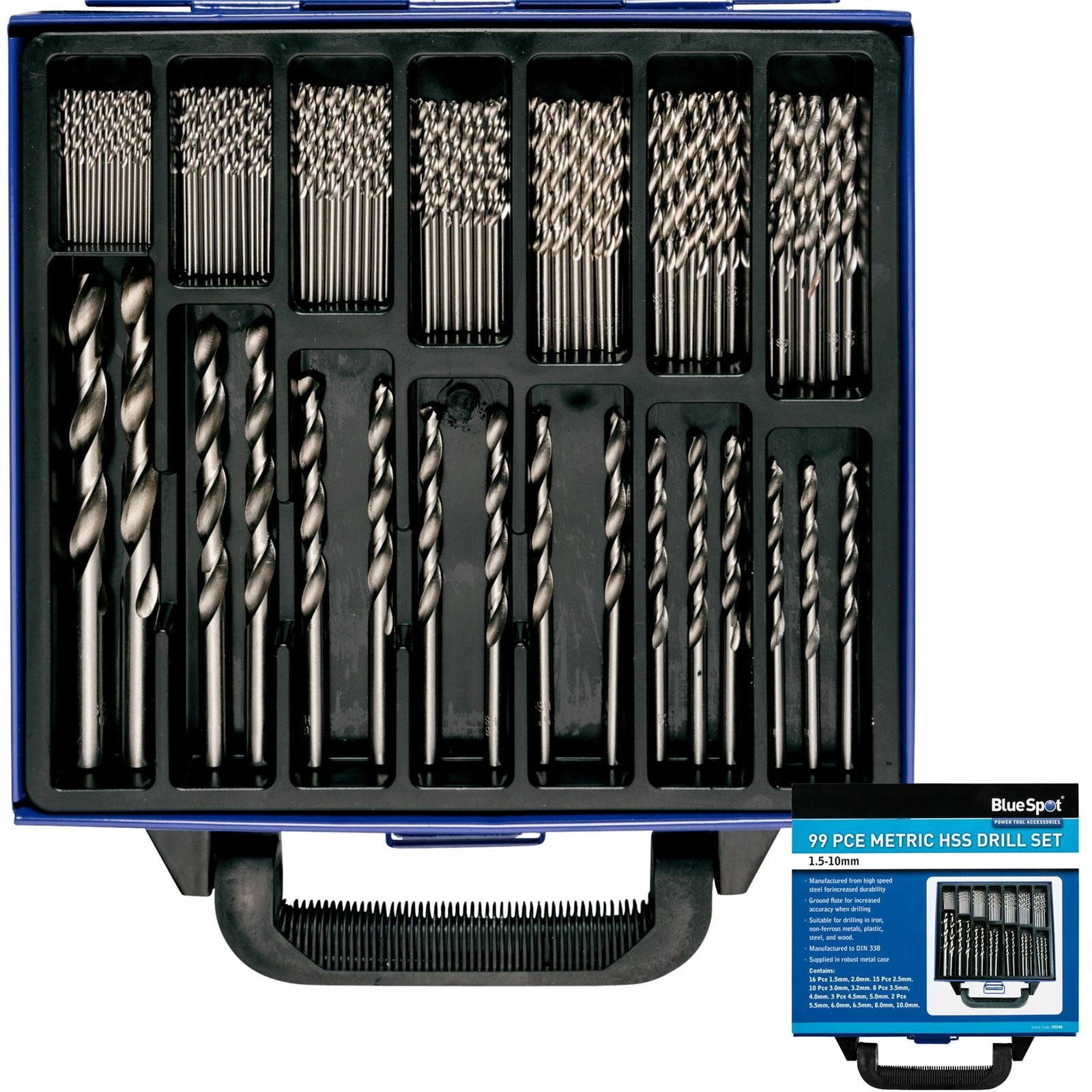 BlueSpot Metal HSS Metric 99pc Drill Bits Set 1.5 to 10mm by BlueSpot