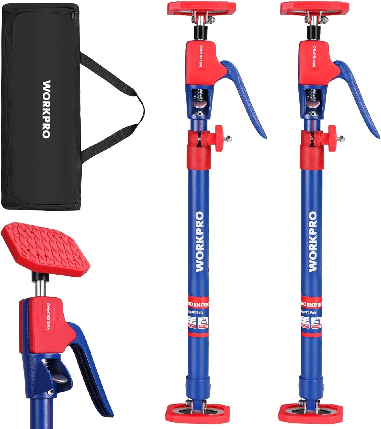 WORKPRO Cabinet Jack Support Pole 23-3/5" to 45-3/10" Steel Telescopic 2-Pack