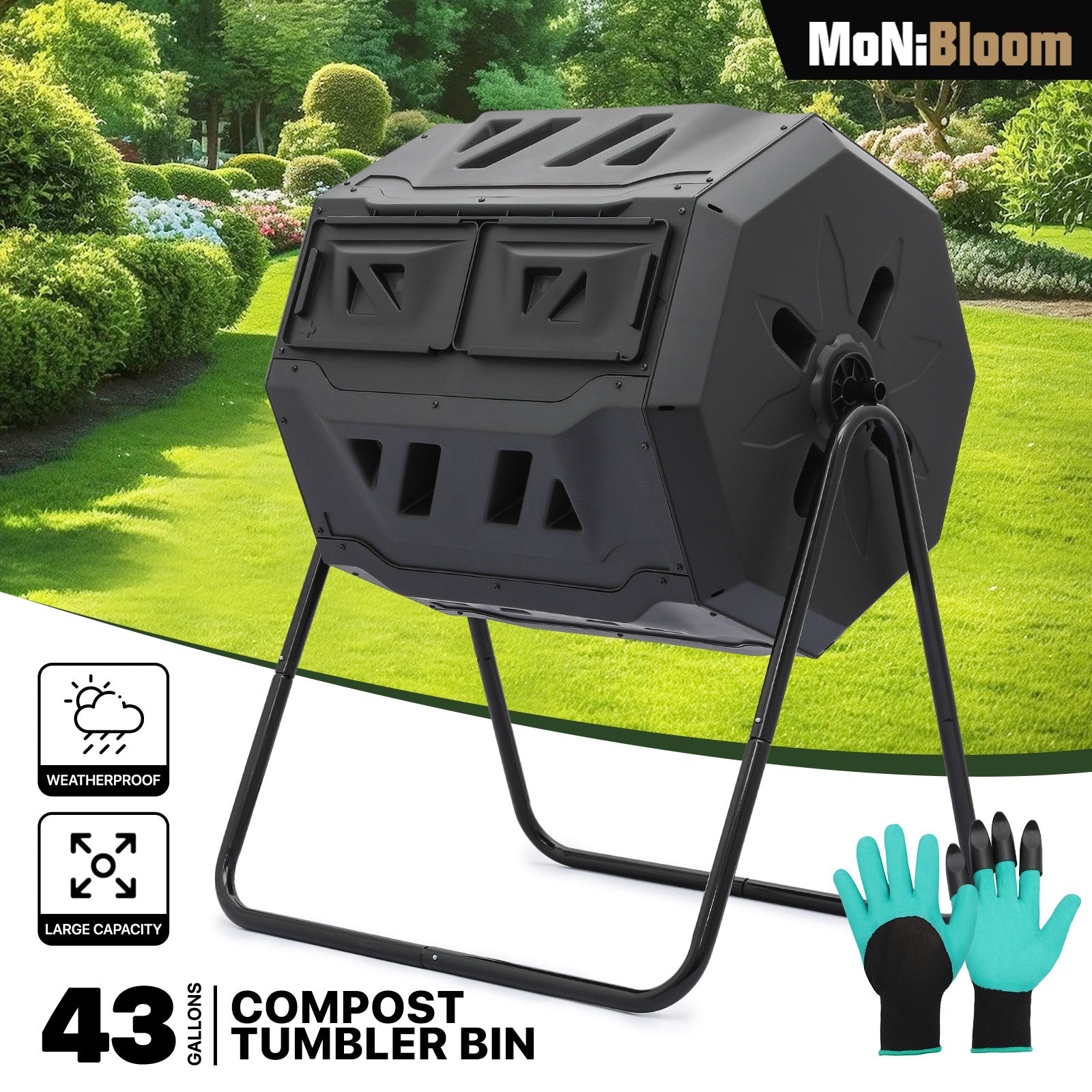 43 Gallon Dual Compost Bin with Sliding Doors