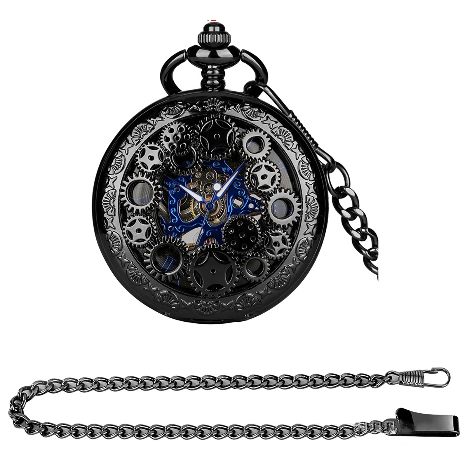 Mens Skeleton Mechanical Pocket Watch Half Hunter Pocket Watch Roman