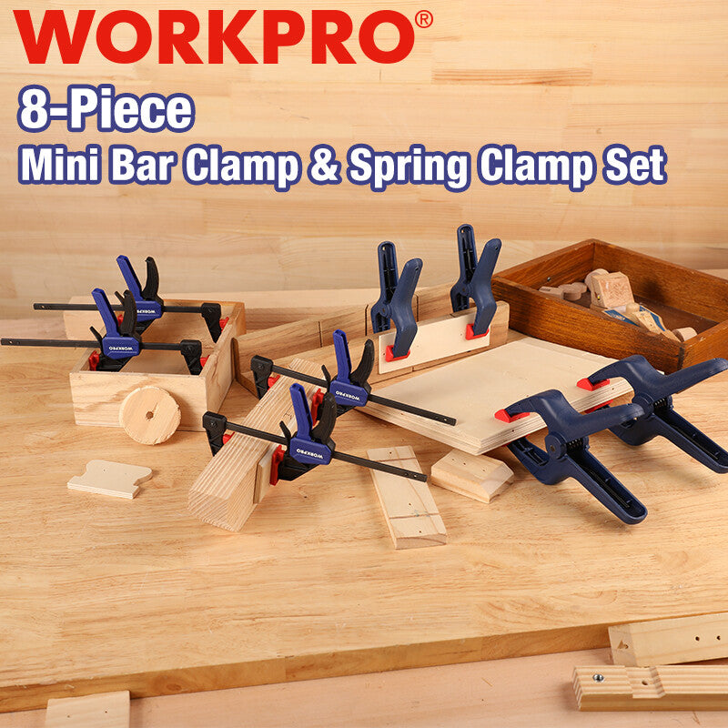 WORKPRO 8PCS Clamp Set 4-pack 4 Spring Clamps 4-1/2" Light-Duty Mini