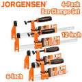 JORGENSEN 4-packs 6-inch &amp; 12-inch Steel Bar Clamps Set Medium Duty 600 Lbs Load