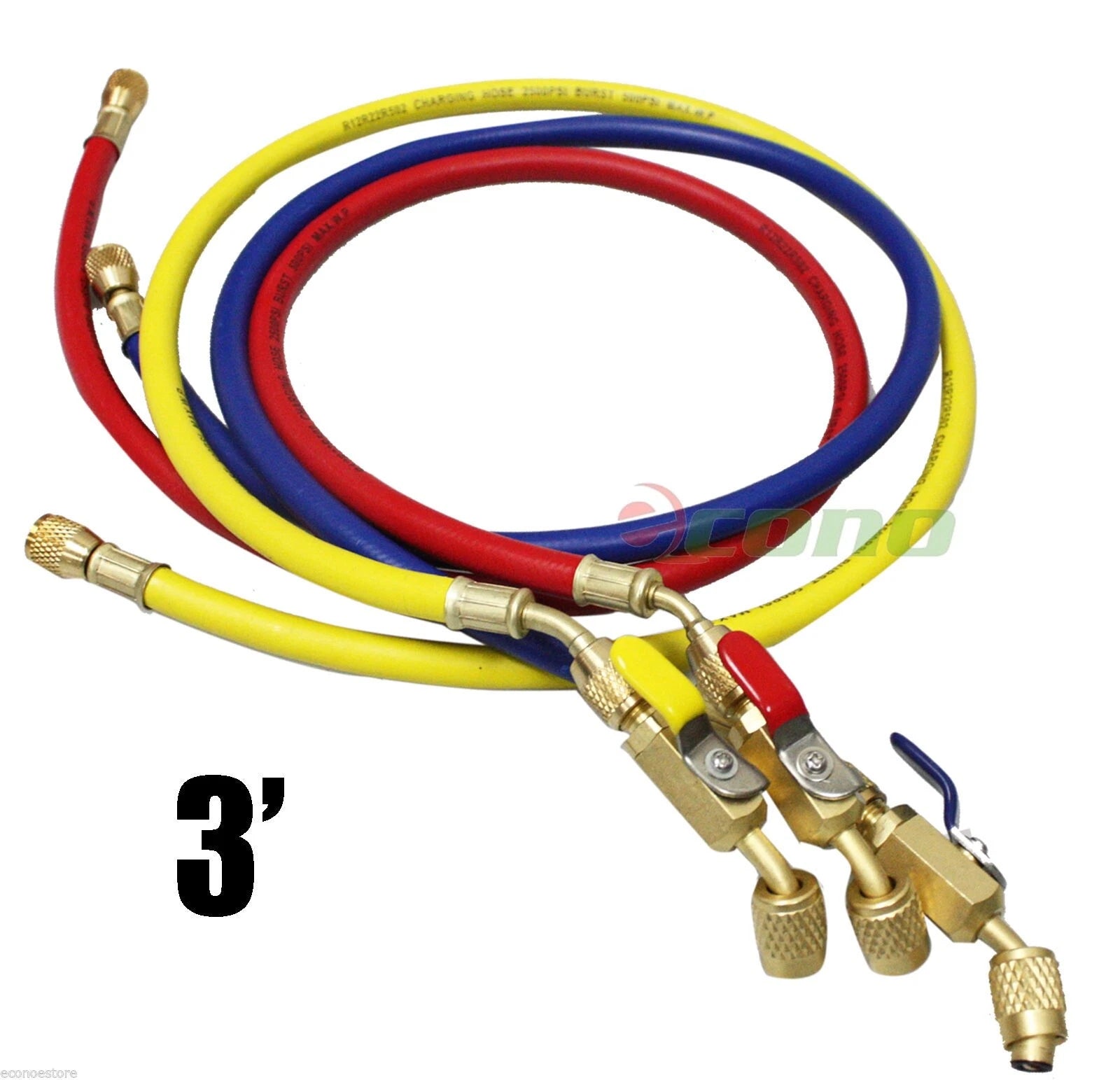5ft R134a R410a R22 3 Color Hvac Ac Charging Hoses 1/4" Fitting W/