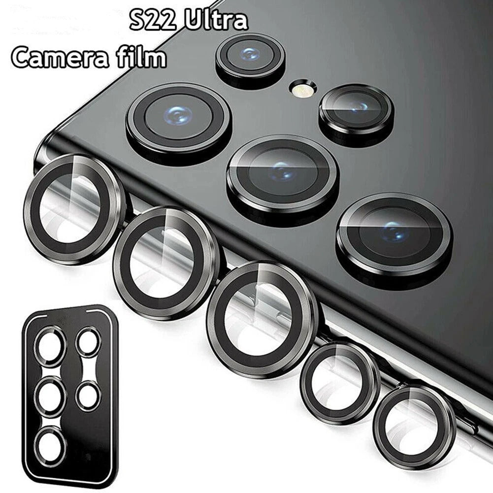 5pack Hd 9h Tempered Glass Metal Camera Lens Protector Cap For Galaxy