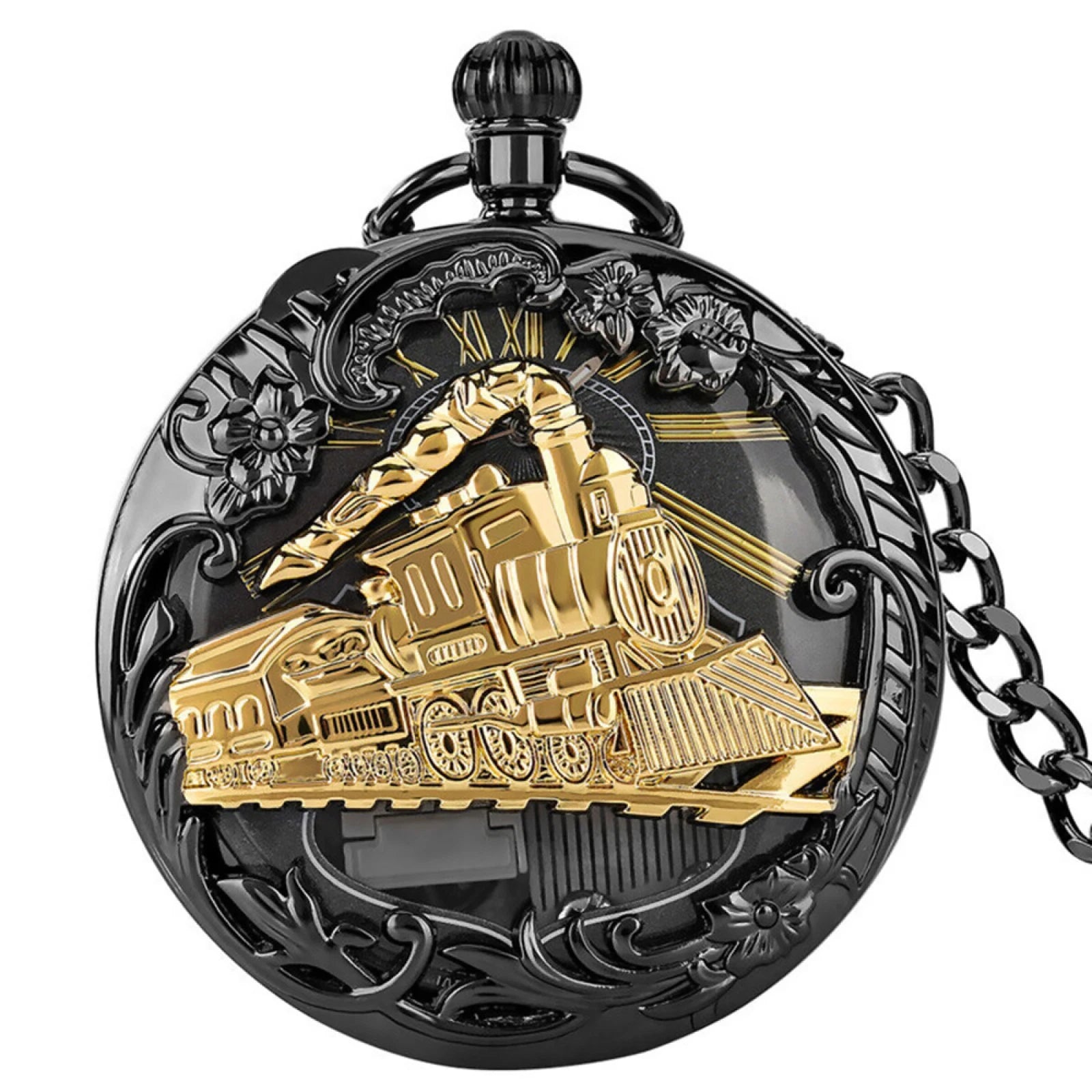 Uncommon Musical Movement Pocket Watch Train Case Quartz Fob Watches