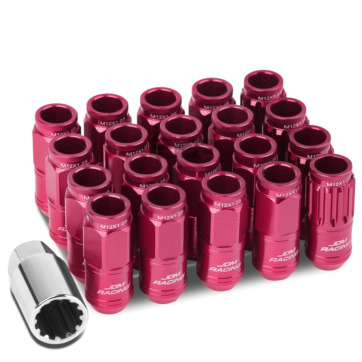 Aluminum Pink 16 Lug+4 Lock Nuts+adapter M12x1.25 21mm Od/50mm Tall
