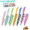 HAUSHOF 6PCS Kitchen Knife Set Stainless Steel Blades Non-Stick Coated w/Sheaths