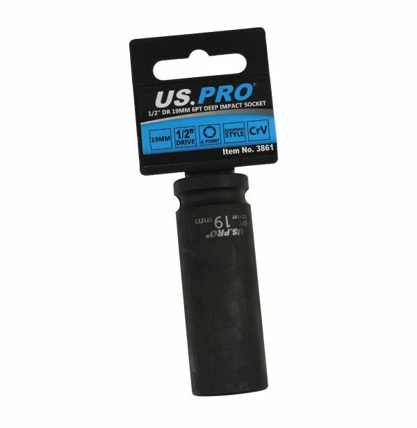 19mm Impact Socket 1/2" Drive Us Pro 6 Point Metric Deep Nut Ratchet